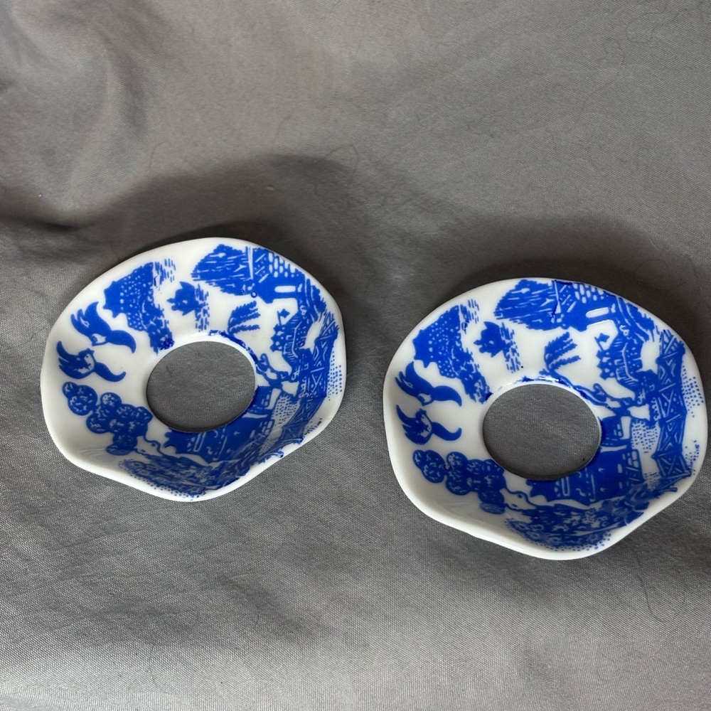 Vintage Blue Willow Blue and White Porcelain Napkin Rings